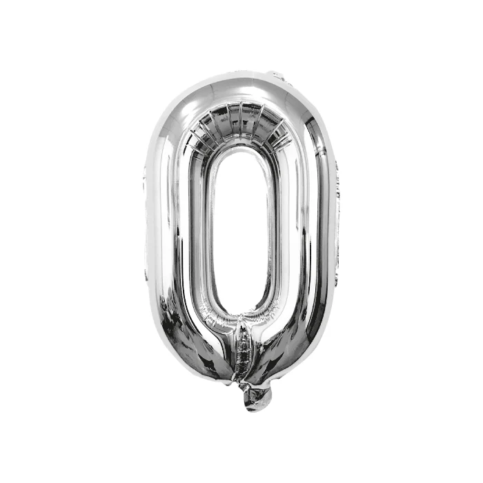 Folieballon cijfer 0 zilver - 70 cm