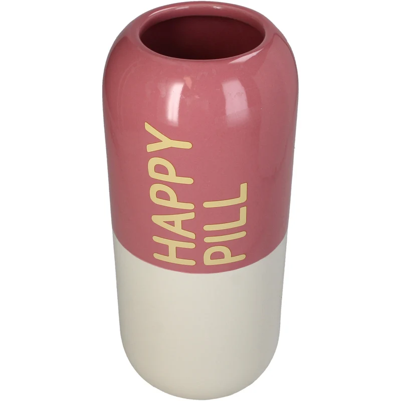 Vase Happy Pill Fine Earthenware Pink 13.5x13.5x30cm