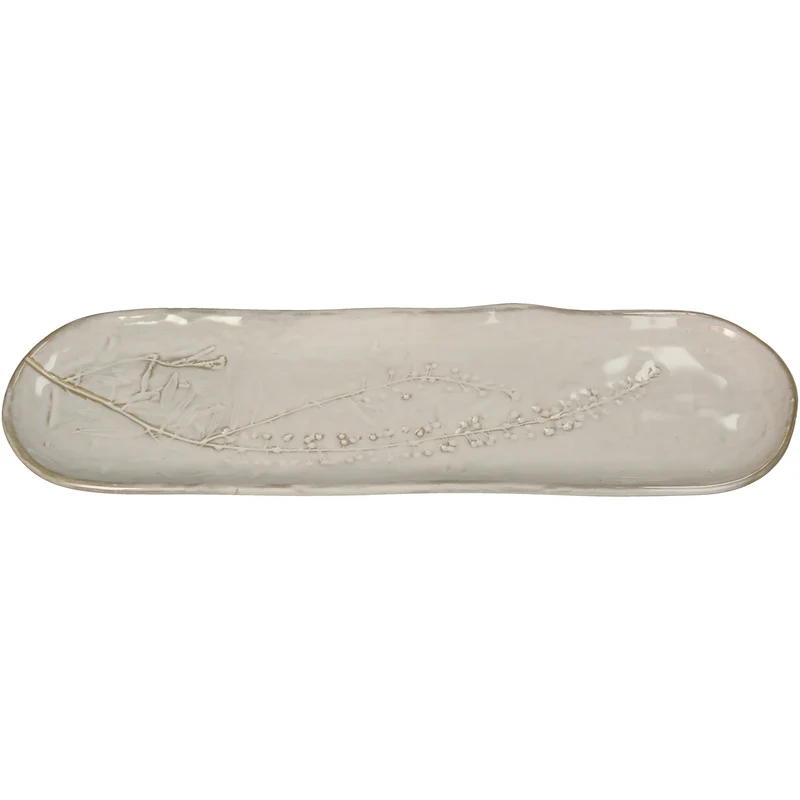 Plate Field Flower Stoneware White 31.5x9.3x1.8cm
