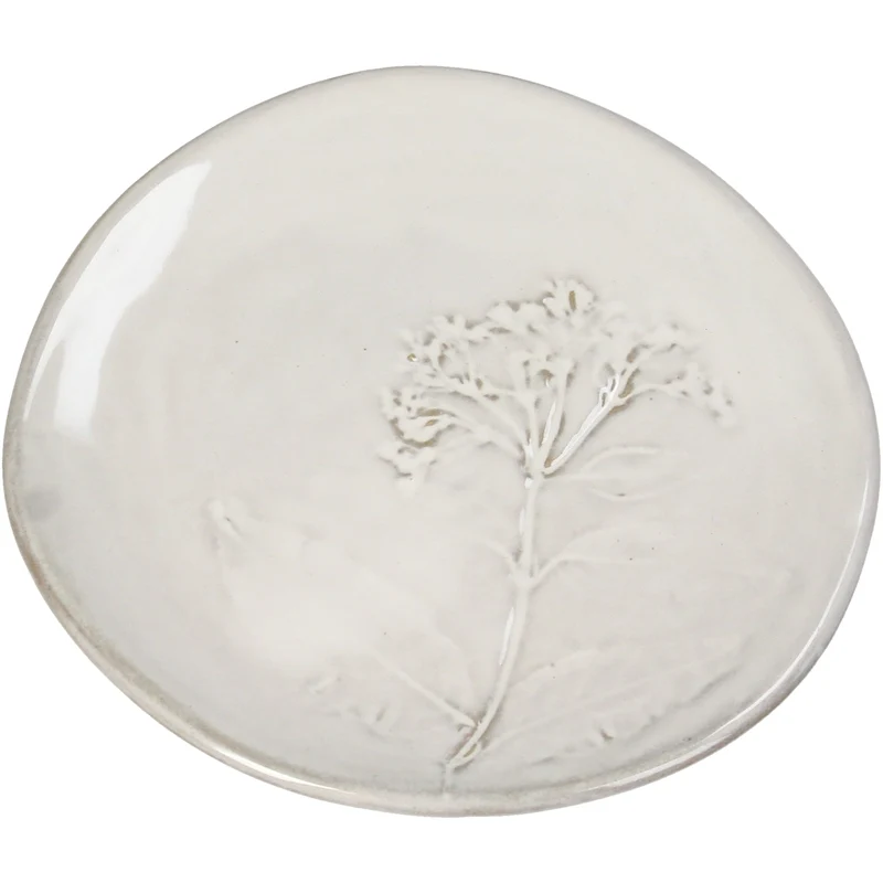 Plate Field Flower Stoneware White 14x13x1.5cm