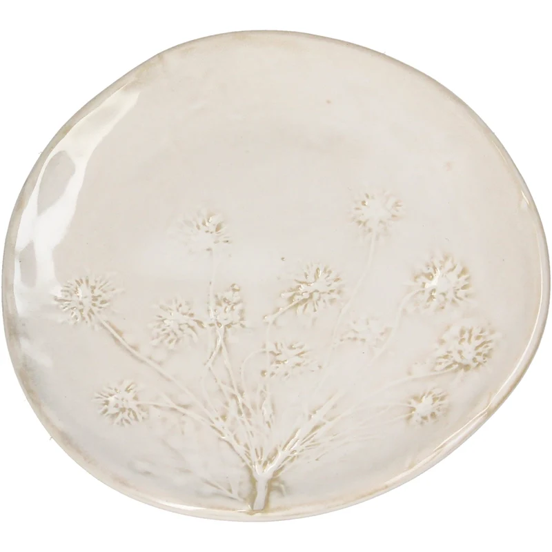Plate Field Flower Stoneware White 14x13.5x1.5cm
