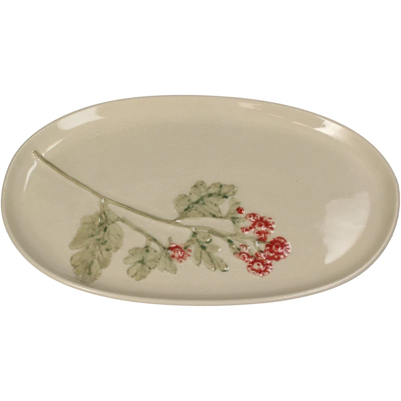 Plate Field Flower Stoneware Red 31x19.3x2.2cm