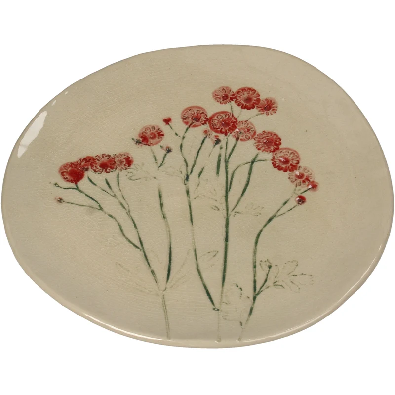 Plate Field Flower Stoneware Red 21x21x1.8cm