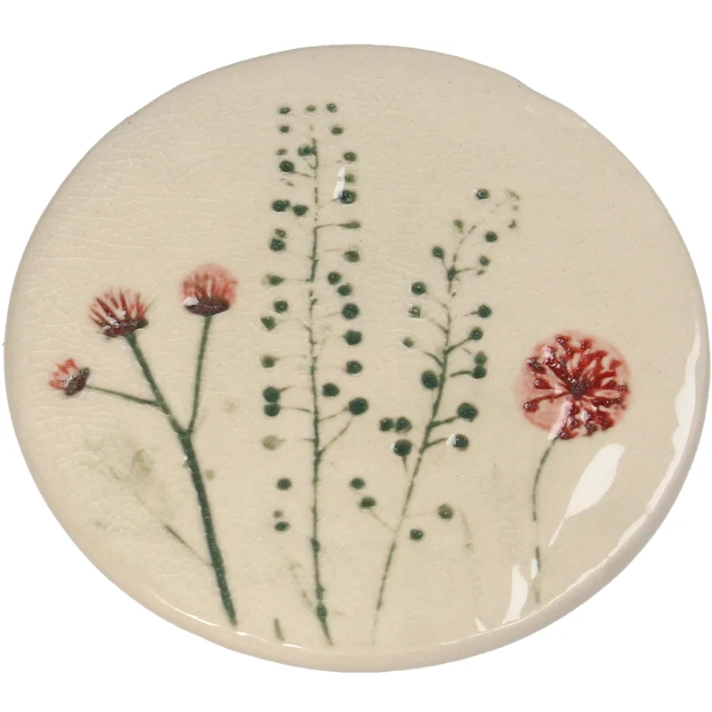 Coaster Field Flower Stoneware Red 10.2x10.2x0.5cm