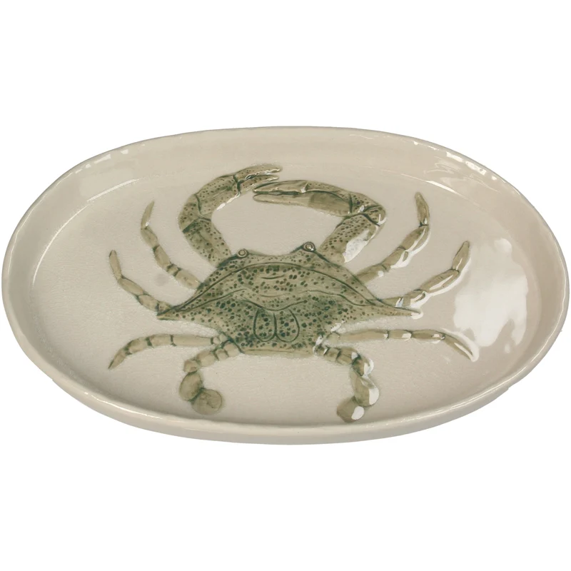 Plate Crab Stoneware Green 28.8x18x2.5cm