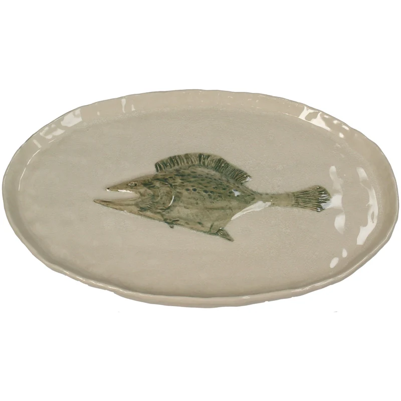 Plate Fish Stoneware Green 29.5x18.5x2.3cm