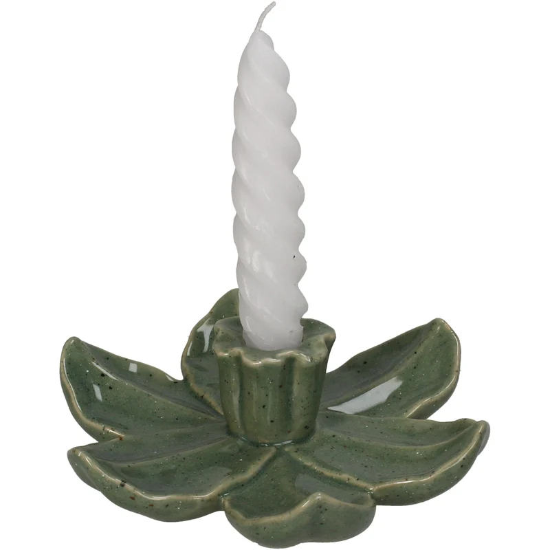 Candle Stick Flower Stoneware Green 17x17x4.5cm