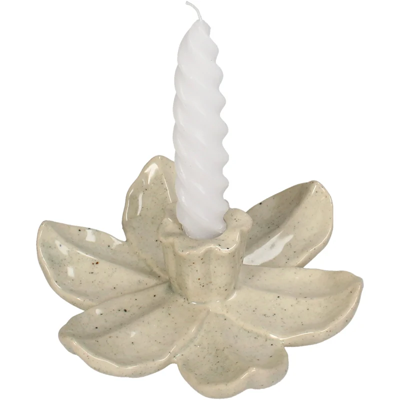 Candle Stick Flower Stoneware Beige 17x17x4.5cm