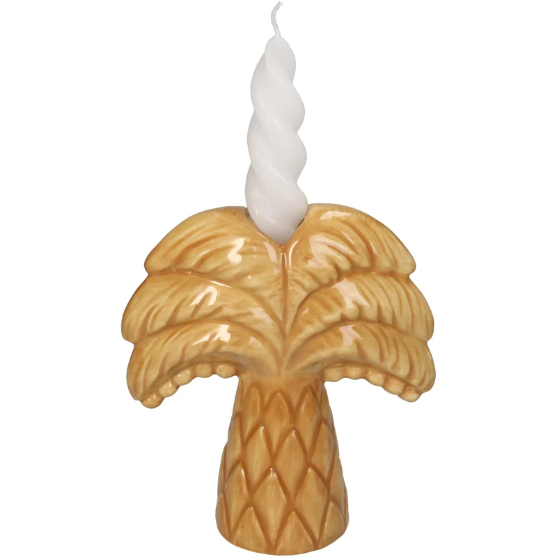 Stoneware palm tree candlestick green 12.7x5.5x14.4cm