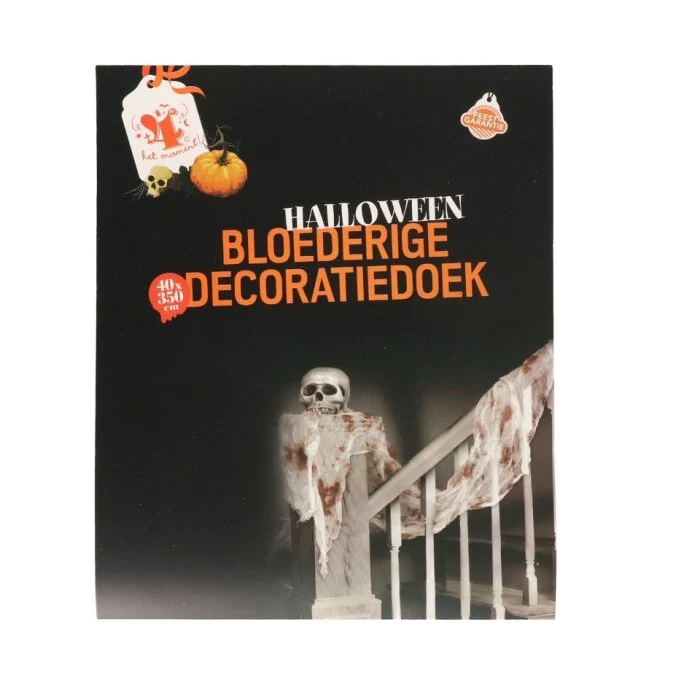 Griezelstof Halloween bloederig rood/wit 40 x 350cm