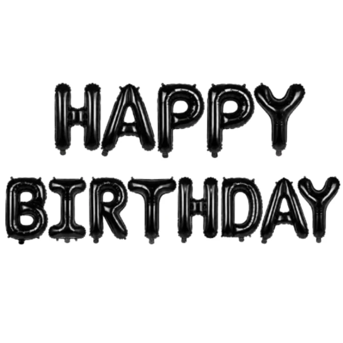 Folieballonnen slinger Happy birthday zwart
