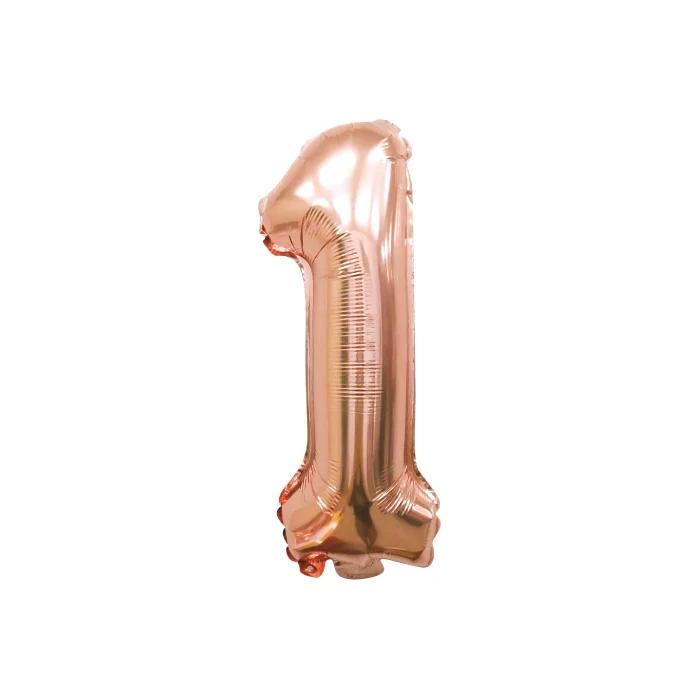 Folieballon cijfer 1 roségoud - 70 cm