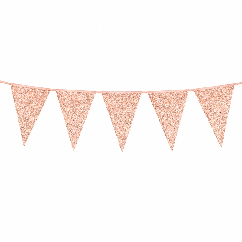 Vlaggenlijn glitter roségoud groot - 6m (10 vlaggen)