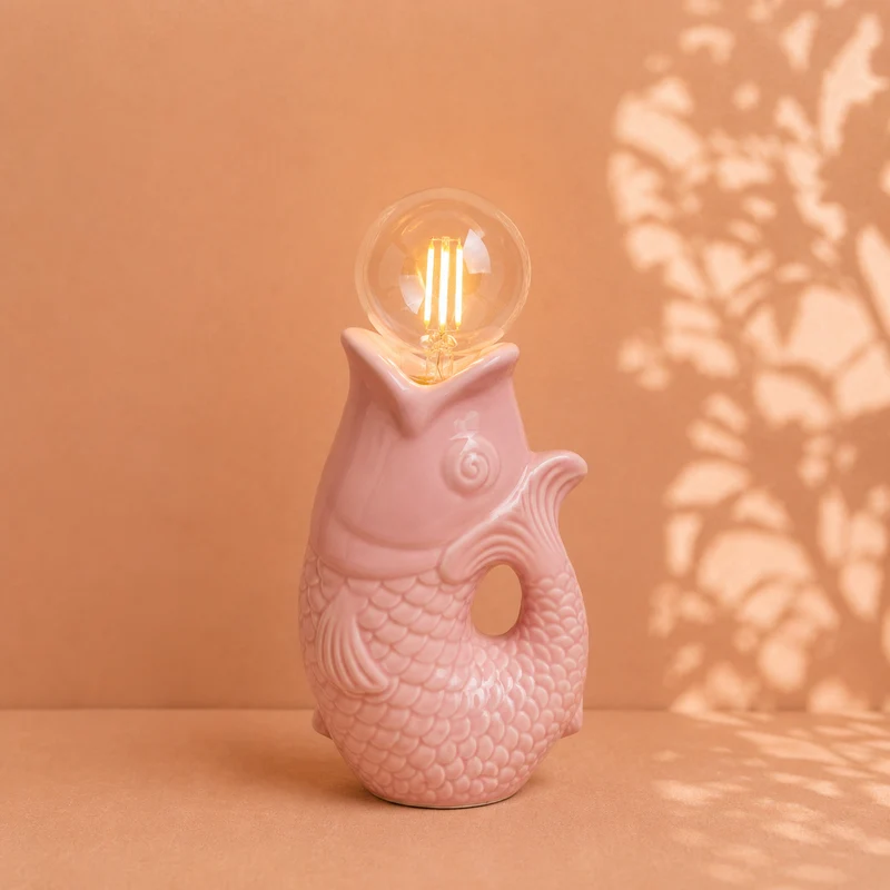 Vis lamp – keramiek – roze, beige of blauw