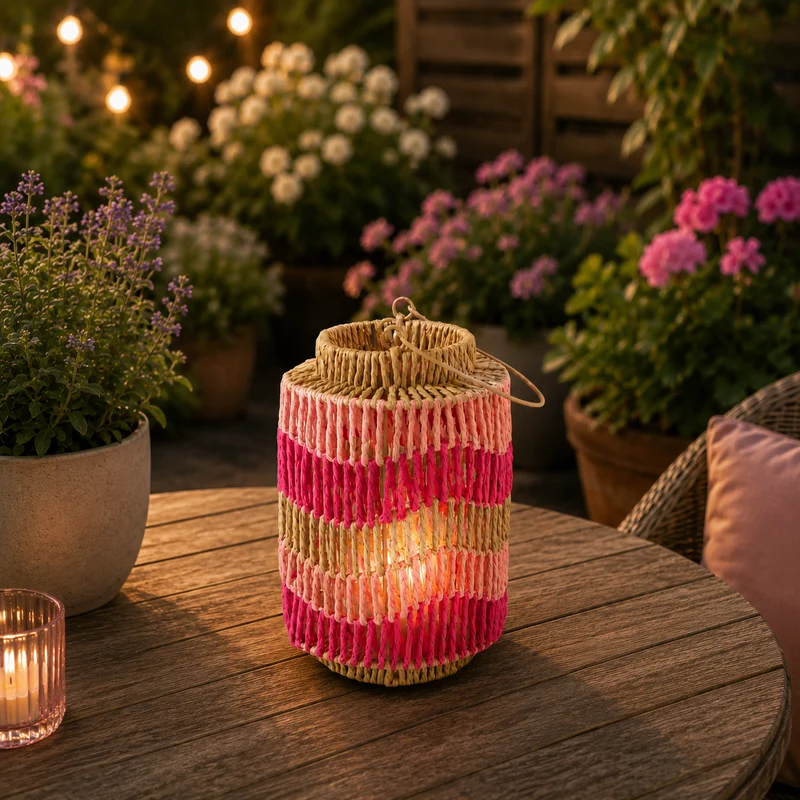 Lantaarn Papiertouw Roze – 18x18x26 cm