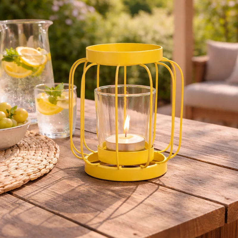 Windlicht Metaal & Glas – Kleurrijke Lantaarn Roze, Mint & Geel 12 cm