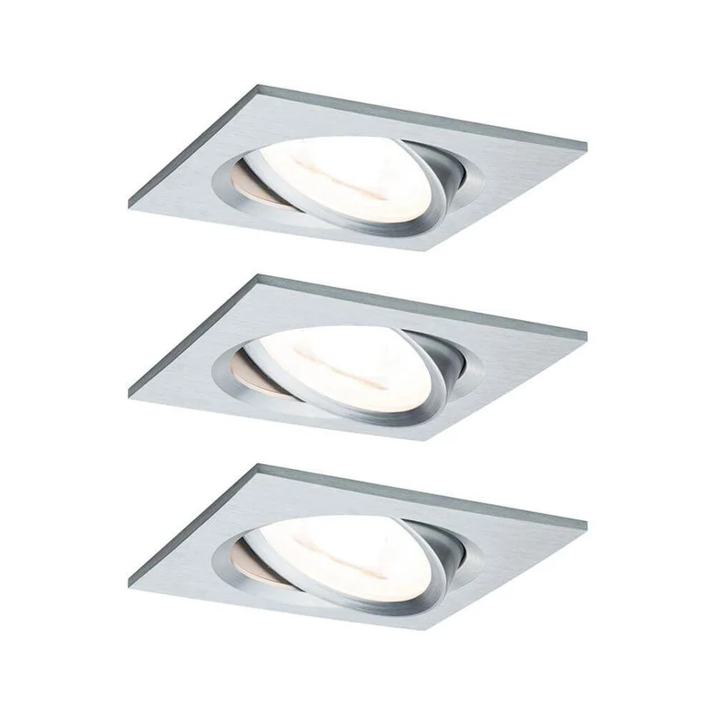 3er LED Einbauleuchten-Set Nova Eckig Schwenkbar Alu-Gebürstet