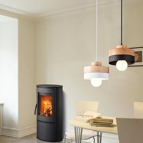 Moderne Hanglamp van Metaal en Hout – Zwart of Wit met Verstelbaar Snoer
