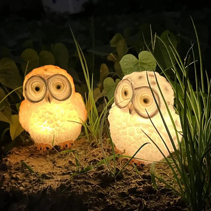 Decoratieve Uilen Solar Tuinlamp – Bruin/Wit – (1 LED)
