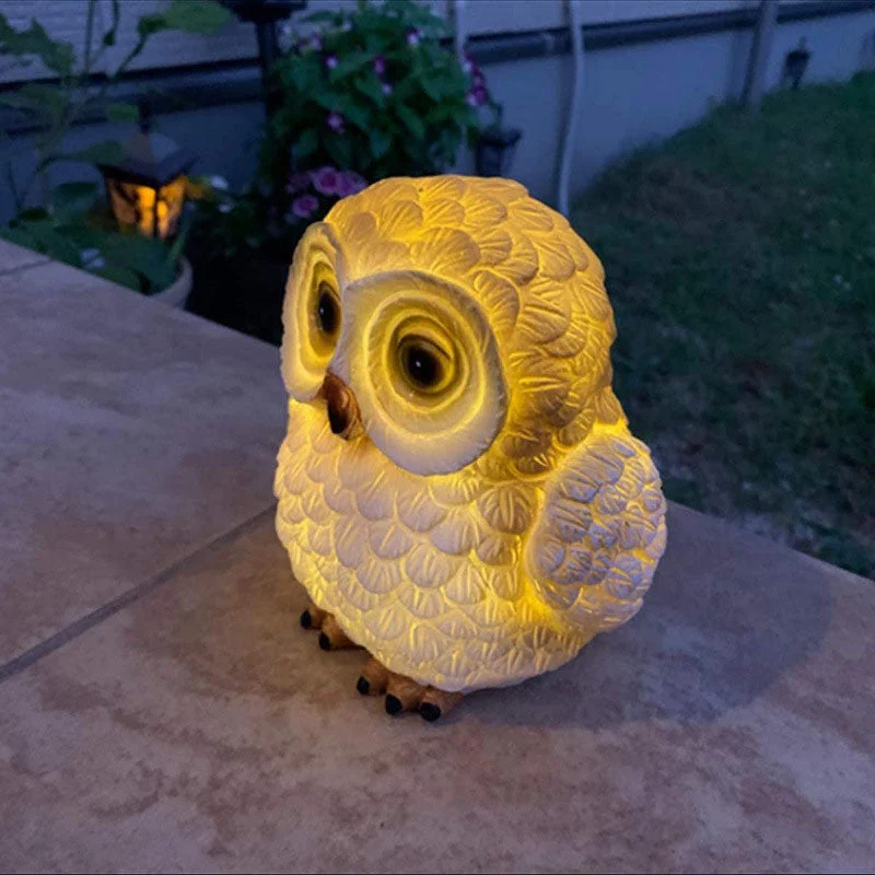 Decoratieve Uilen Solar Tuinlamp – Bruin/Wit – (1 LED)
