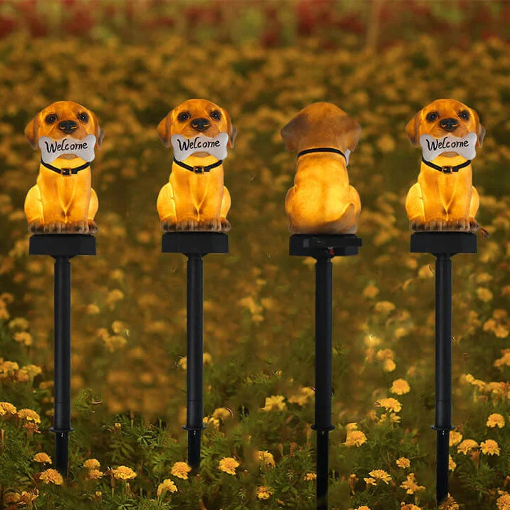 Schattige Puppy Tuinlamp met – Geel – (1 Lichtbron)