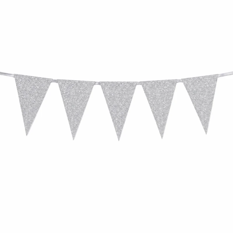 Vlaggenlijn glitter zilver klein - 6m (12 vlaggen)