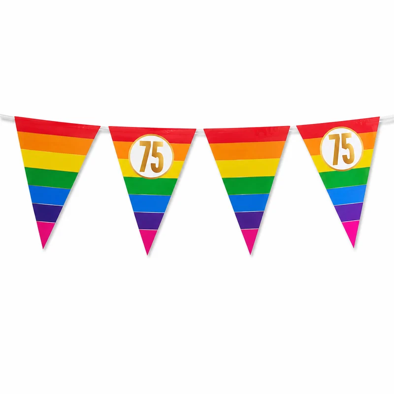 Vlaggenlijn Regenboog goud 75 jaar - 5m (15 vlaggen)