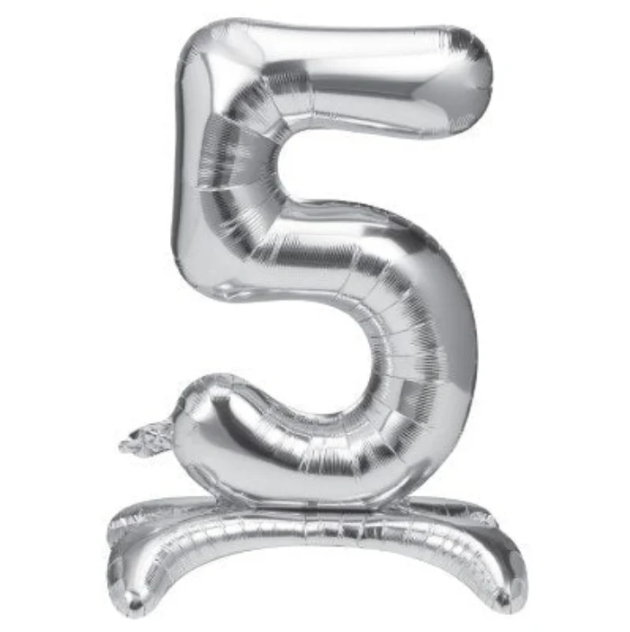 Folieballon staand 5 zilver - 68 cm