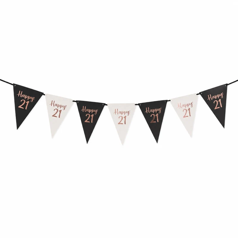 Vlaggenlijn Happy 21 rosegoud papier - 5m (15 vlaggen)