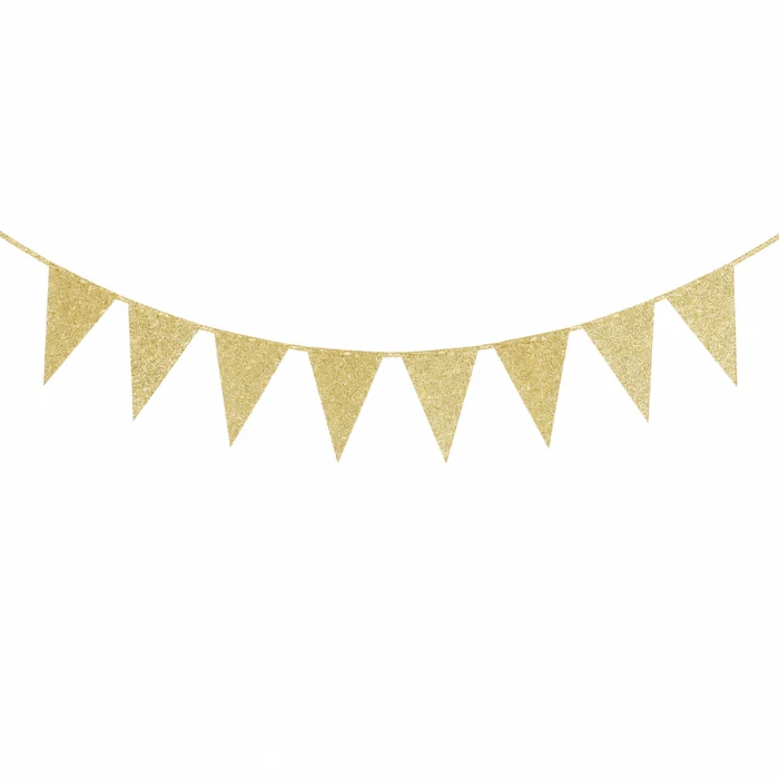 Vlaggenlijn glitter goud groot - 6m (10 vlaggen)