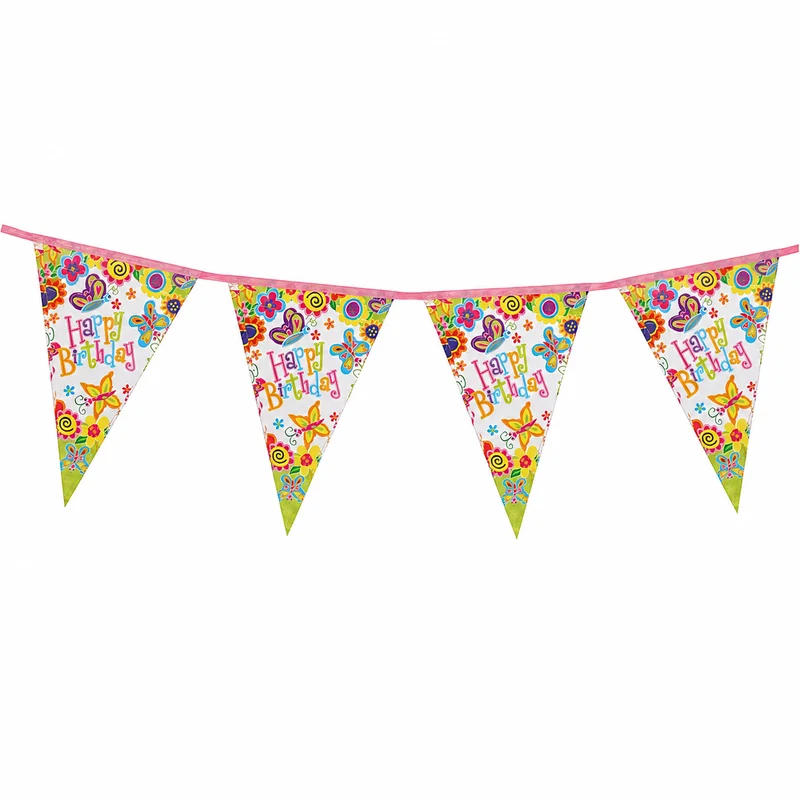 Vlaggenlijn Happy Birthday bloemen - 2,6m