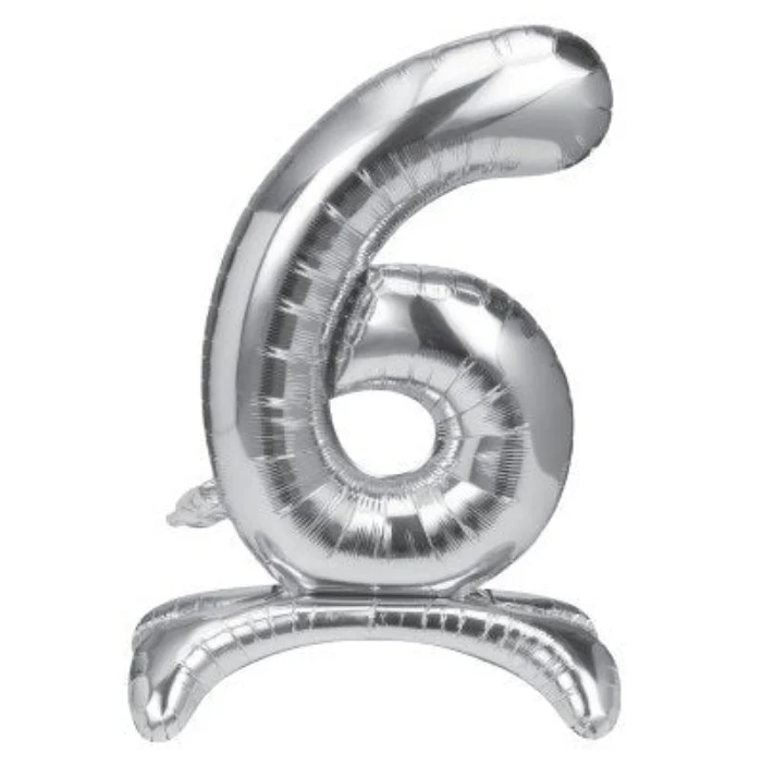 Folieballon staand 6 zilver - 68 cm