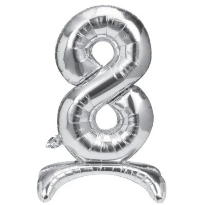 Folieballon staand 8 zilver - 68 cm