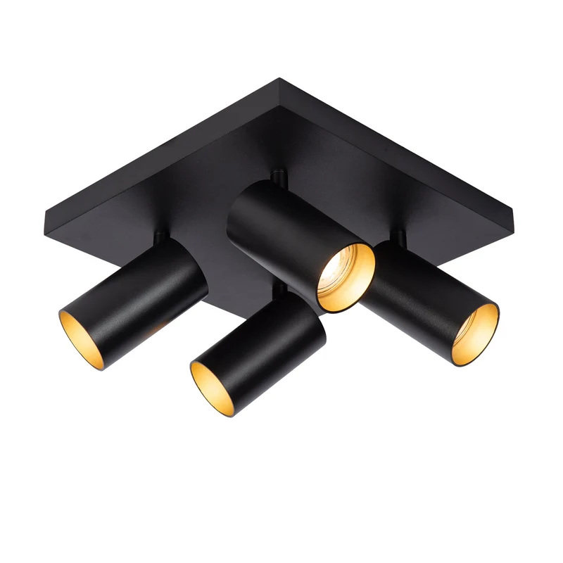 Atmooz plafondlamp Era 4 - zwart - goud binnenin - Ø 26 x H 12 cm - GU10