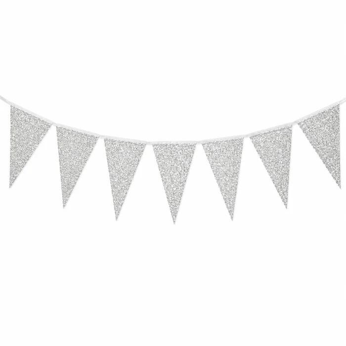 Vlaggenlijn glitter zilver groot - 6m (10 vlaggen)