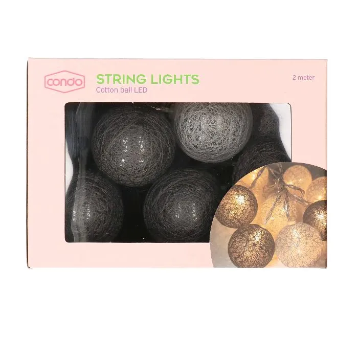 Cottonball lichtsnoer wit/bruin 10 ballen 2m