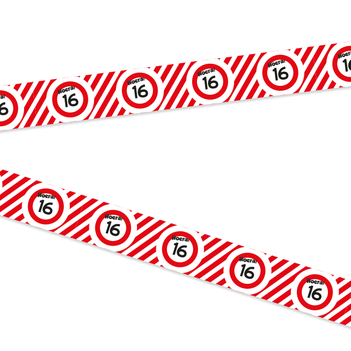 Afzetlint 16 jaar rood/wit 10m