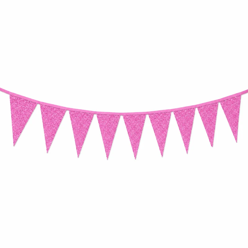 Vlaggenlijn glitter fel roze groot - 6m (10 vlaggen)
