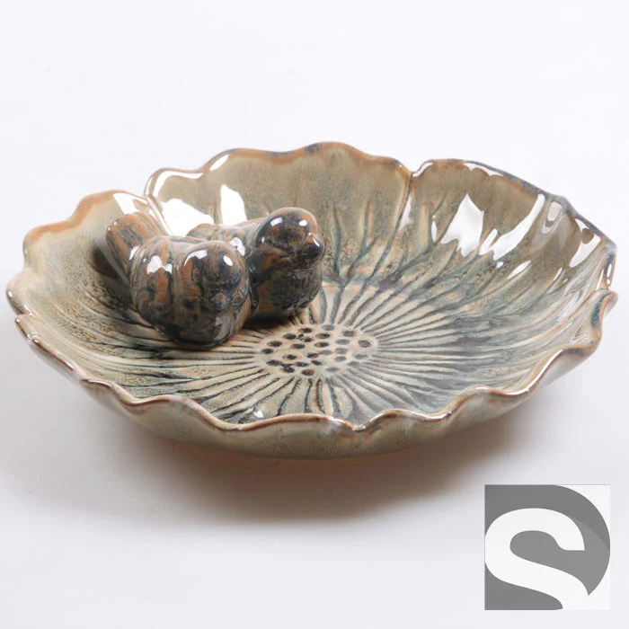 Vogeldrinkschaal L aardewerk Donkergroen 26x26x6.5 cm