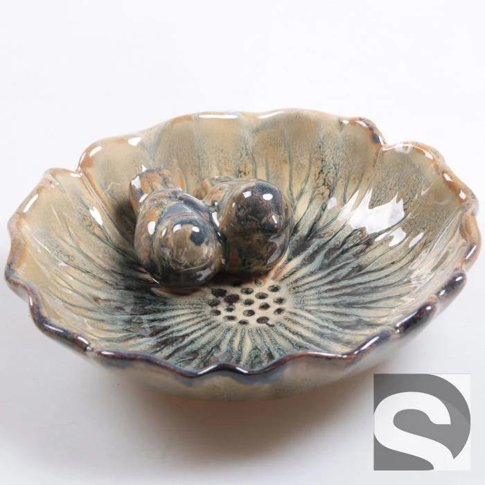 Vogeldrinkschaal M aardewerk Donkergroen 20.5x20.5x5.5 cm
