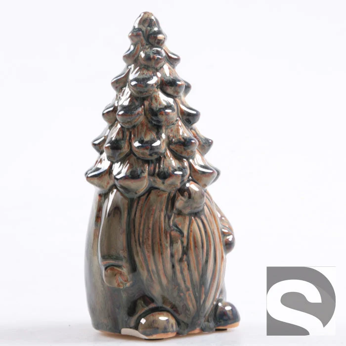 Kabouter m/Dennenappel Muts M aardewerk Donkergroen 10x9x20