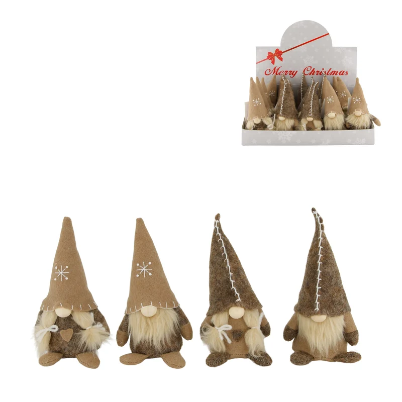 Figurine gnome snowflake fabric 8x7x15cm 4 mixed Brown
