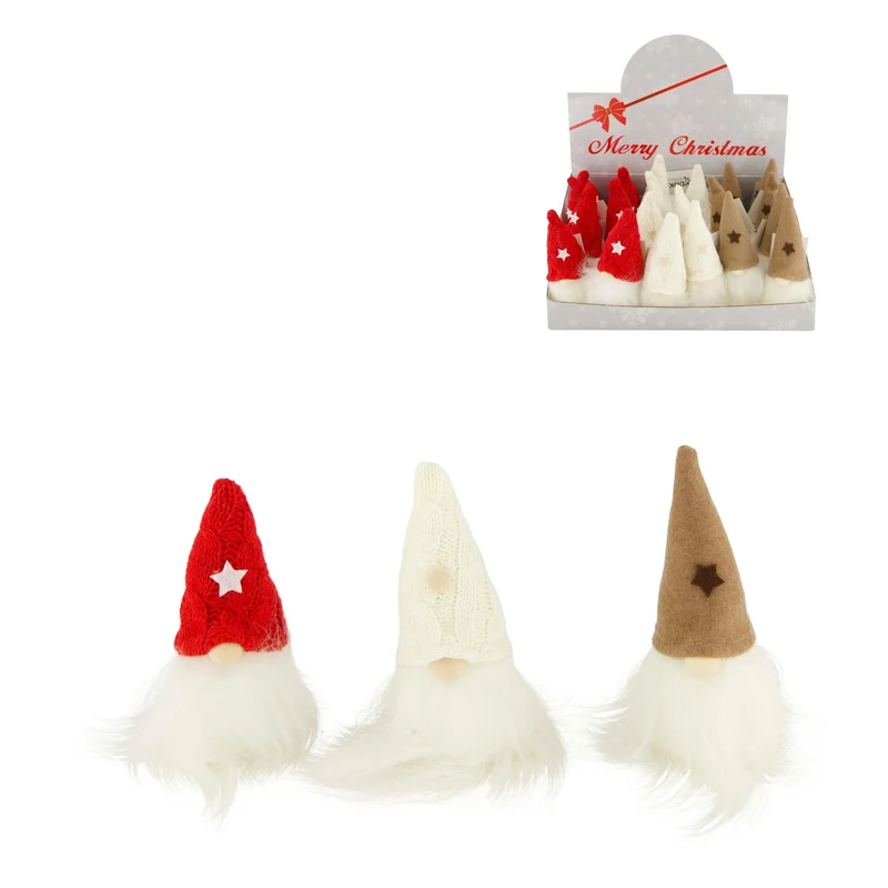 Figurine gnome star fabric 7x7x15cm 3 mixed Red/White