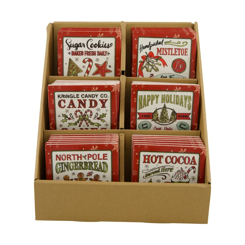 Coaster square christmas ceramic 10x10x0.65cm 6 mixed Red/White