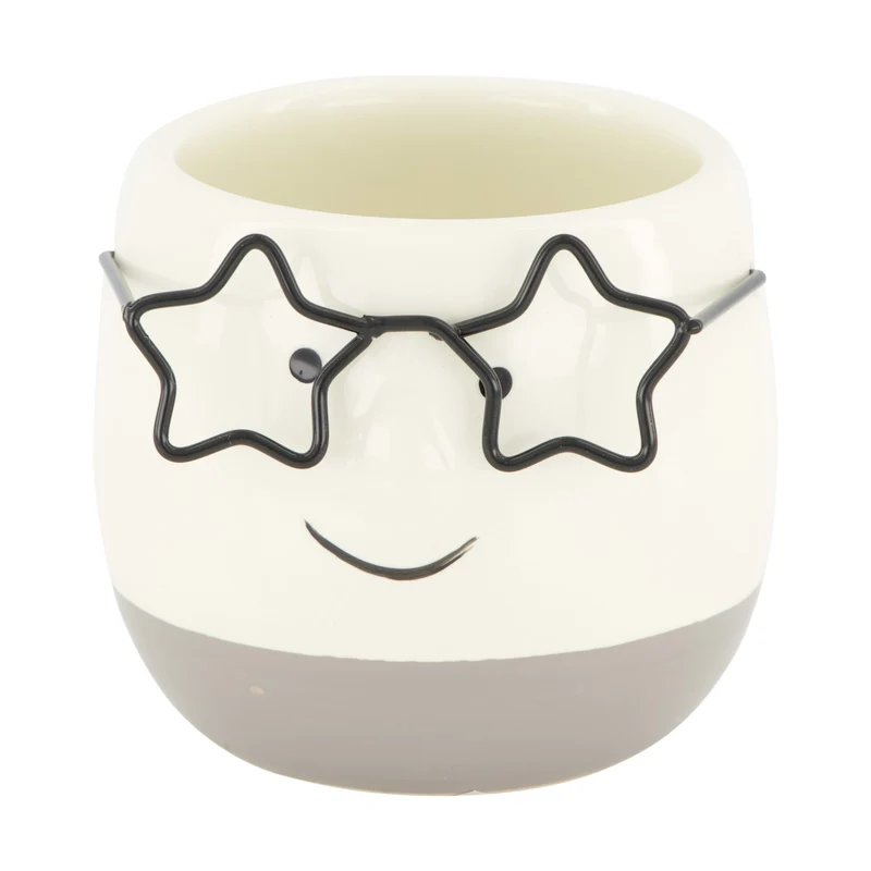 Planter face with glasses ceramic 7.5x7.5x6.5cm Grey