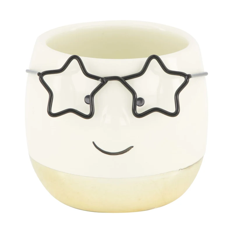 Planter face with glasses ceramic 7.5x7.5x6.5cm Gold