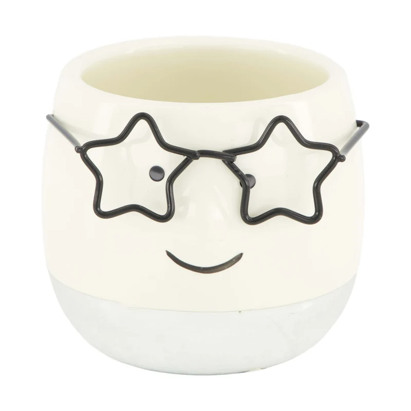 Planter face with glasses ceramic 7.5x7.5x6.5cm Silver