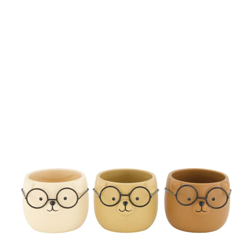 Planter dog with glasses ceramic 8x8x6.3cm 3 Mixed brown