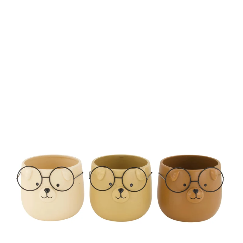 Planter dog with glasses ceramic 12.5x12.5x10.5cm 3 Mixed brown