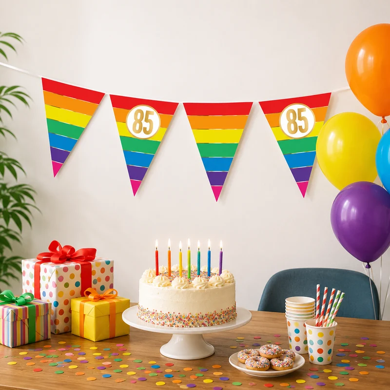 Vlaggenlijn Regenboog goud 85 - 5m (15 vlaggen)